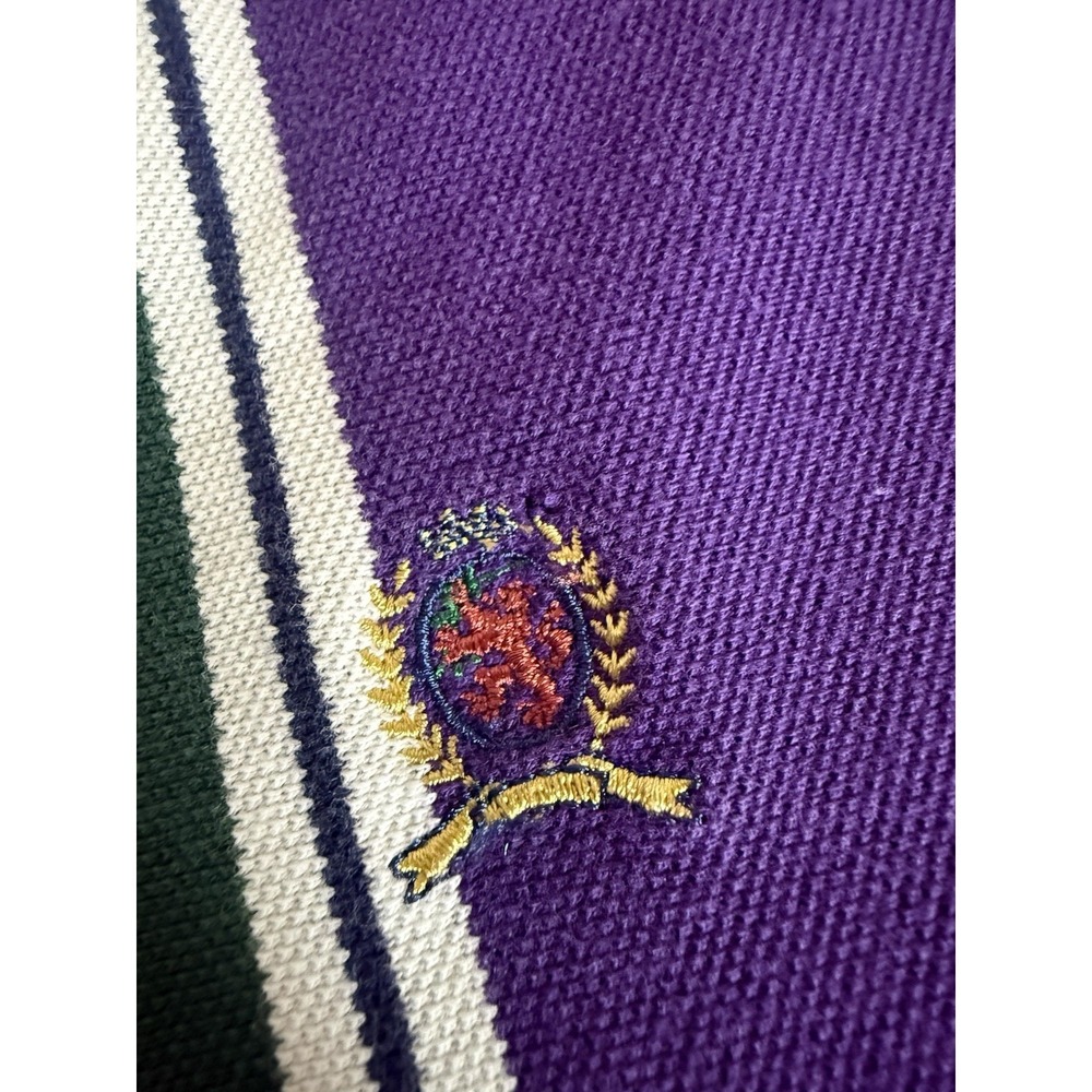 VINTAGE Tommy Hilfiger Shirt Adult XXL Green Purple Vertical Rugby Stripe Mens - Picture 5 of 7